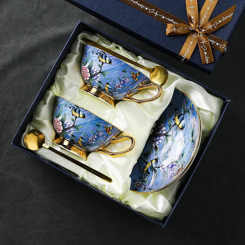 European Style Bone China Coffee Cup and Plate Set Gift Box Set Household High-end Afternoon Tea Cup.