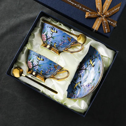 European Style Bone China Coffee Cup and Plate Set Gift Box Set Household High-end Afternoon Tea Cup.