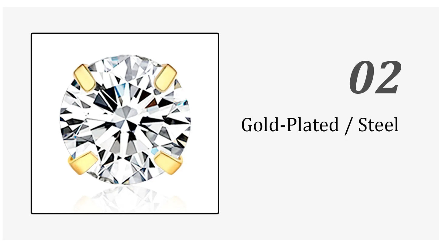 LUXUSTEEL 1Pairs/2Pcs Stainless Steel Crystal Studs Earrings For Women Men 4 Prong Tragus Round Clear Cubic Zirconia Ear Jewelry.