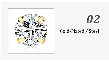 LUXUSTEEL 1Pairs/2Pcs Stainless Steel Crystal Studs Earrings For Women Men 4 Prong Tragus Round Clear Cubic Zirconia Ear Jewelry.