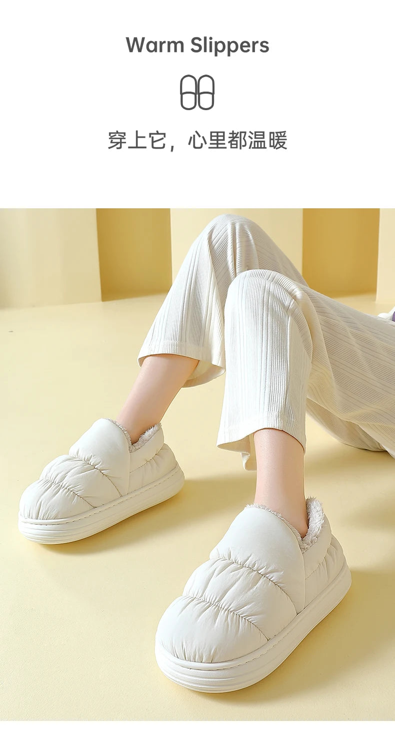 QYCKABY Plush Shoes For Women Mules Indoor Outside Winter Home Warm Fluffy Anti-skid Boots Fur Cotton Shoe Men Outdoors Sneakers.