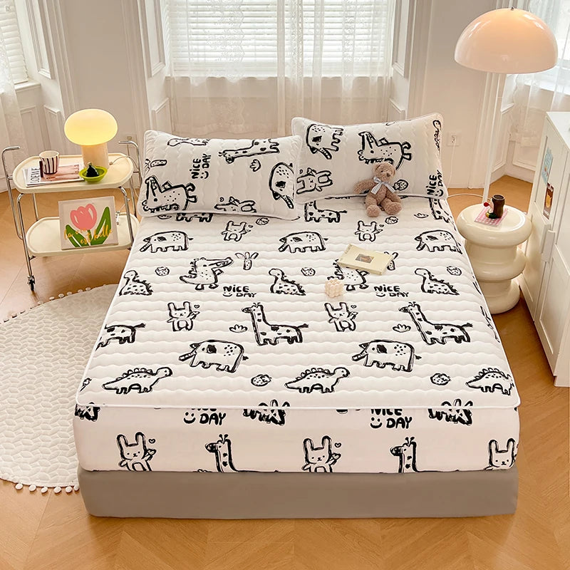 Quilted Mattress Cover For Kids Single/Double Size Rabbit Printing cubre colchón 200X220cm Anti-Mite 매트리스커버 Queen/King Size 매트리스