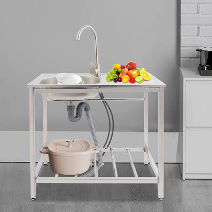 Freistehendes Waschbecken aus Edelstahl mit 360° °   Wasserhahn-Spüle mit Ablagefach, Handwaschstation für die Restaurantküche