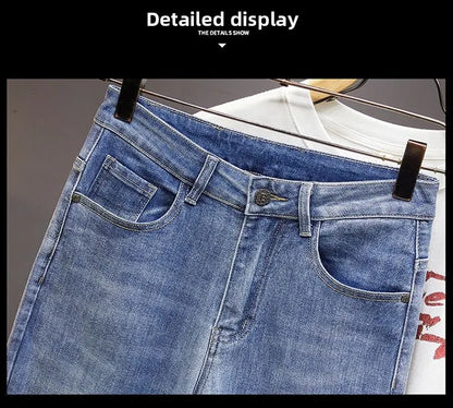 Men's Slim Straight Jeans Fashion Korean winter and Autumn Trousers Comfortable Elastic Blue Fitted Business Casual Denim Pants.