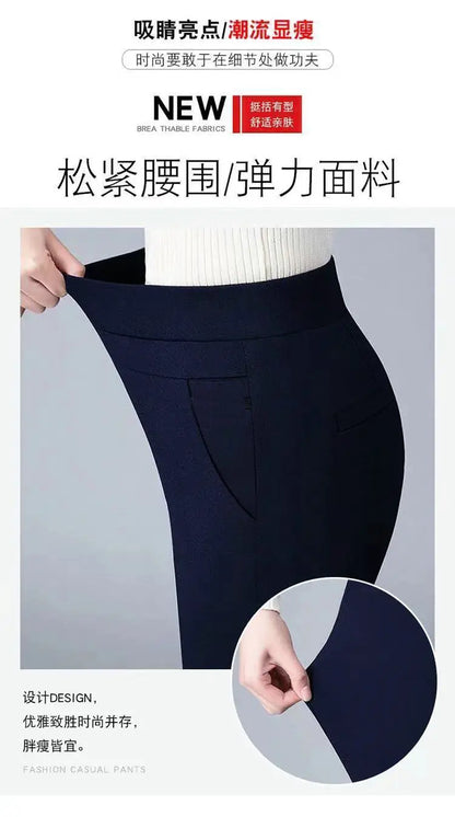 Büro Dame Feste Big Size 6XL Alle-spiel Bleistift Hosen Frühling Herbst Mode Frauen Elastische Hohe Taille Taschen Gerade hosen