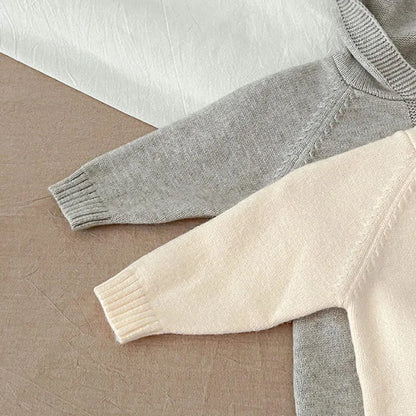 Herbst Winter Neugeborenen Baby Jungen Mädchen Gestrickte Overall Einfarbig Stricken Mit Kapuze Infant Baby Bodys Kinder Gestrickte Kleidung