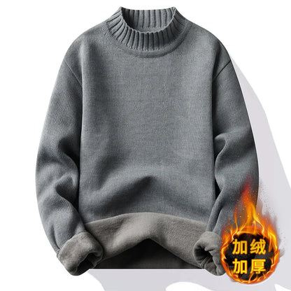 Men's Winter Fleece Pullover Knit Sweater Wool Plus Velvet Clothing Thick Warm O-neck Jumpers Fashion Y2K Knitwear.