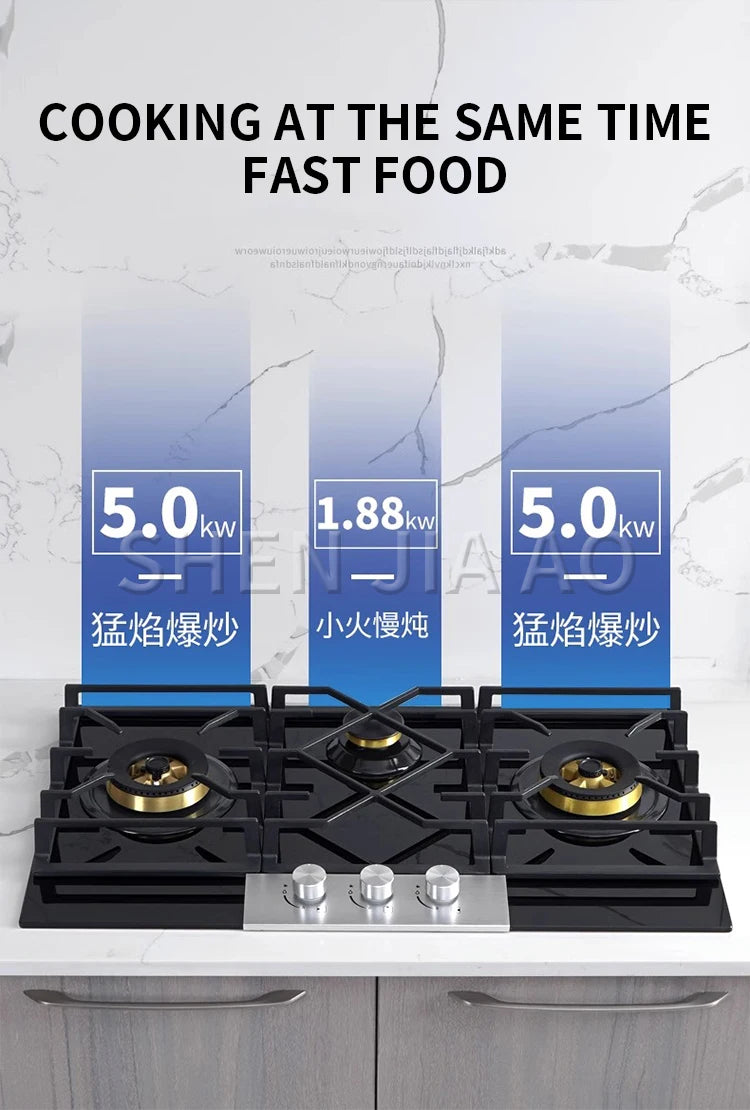 JYZ/T-733-PCB Gas Stove Three Eyes Stove Household Desk Embedded Dual-use Double Stove Natural Gas Liquefied Gas Stove.