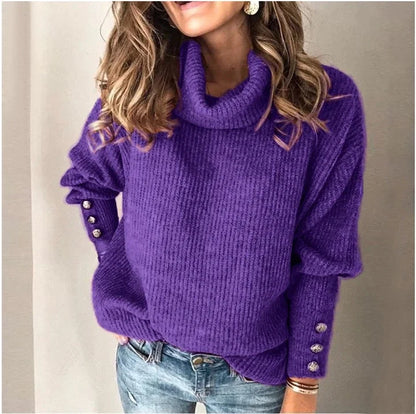 Herbst Winter neue einfarbige Freizeit mode lose Pullover Frauen Langarm High Collar Street Sweatshirt Pullover Top weiblich