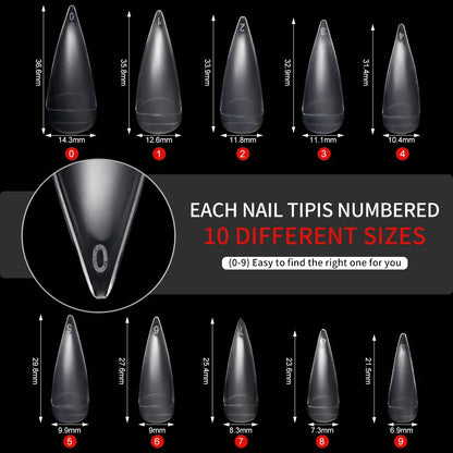600Pcs Extra Long Hawk Curved Nail Tips Half Cover Eagle Claw Curve False Nails Extension 10 Sizes Bag Packaging for Art Salon *.