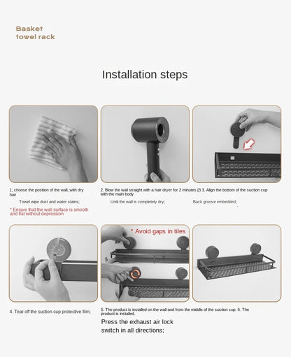 Bewegliches Badezimmerregal ohne Bohren – 30/40/50 cm Saugnapf-Organizer mit Haken/Stange, einfach zu installieren und zu reinigen, wasserdichtes Toilettenregal