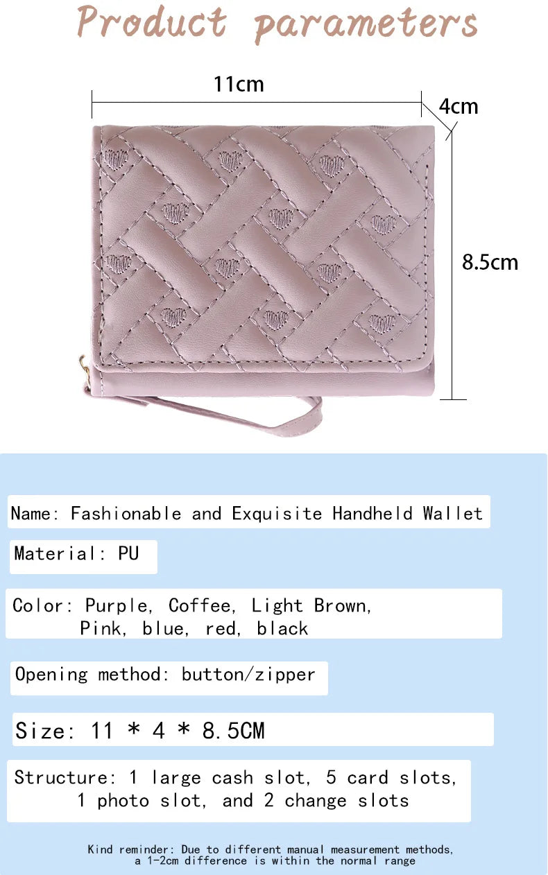 Women's Short Embroidered Love Zero Wallet Zipper Buckle Large Capacity Card Bag Versatile Fashion Simple.