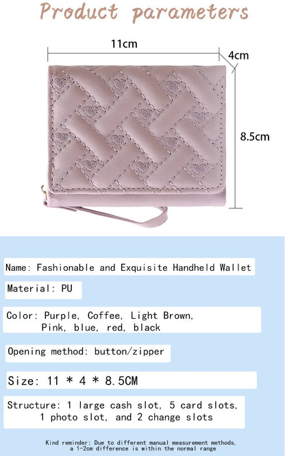 Women's Short Embroidered Love Zero Wallet Zipper Buckle Large Capacity Card Bag Versatile Fashion Simple.