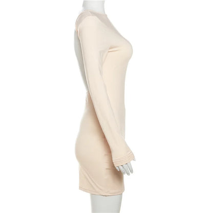 Zahlung Casual Mini Kleid Frauen Prägnante Klassische Backless Volle Hülse O-ansatz Grundlegende Weibliche Bodycon Straße Kleidung