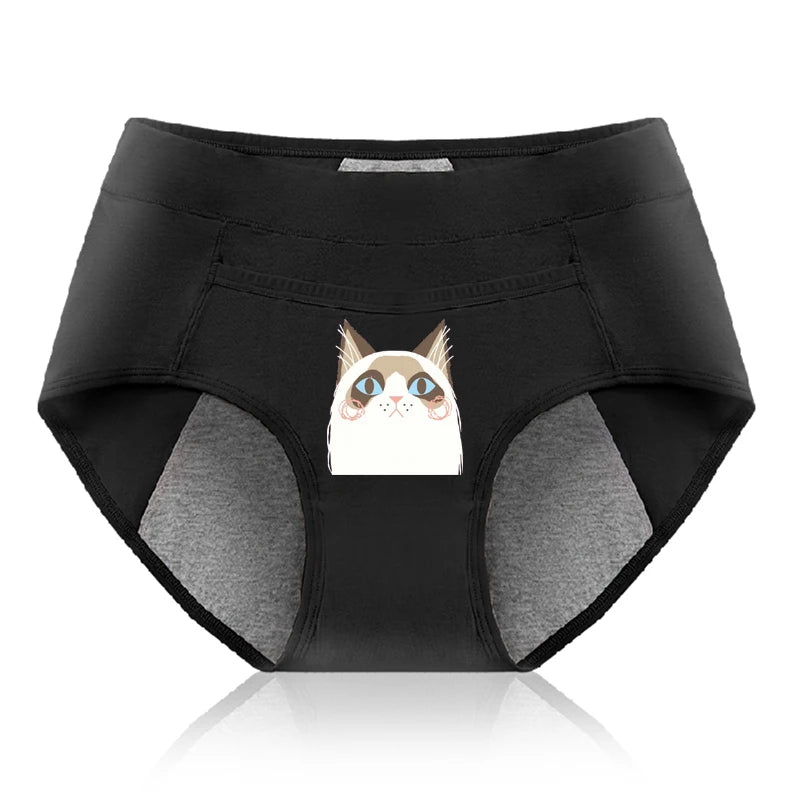 Cotton Menstrual Panties Leak Proof Breathable Cartoon cat Panties Woman Women Girls Physiological Pants Women's Intimates M-XL