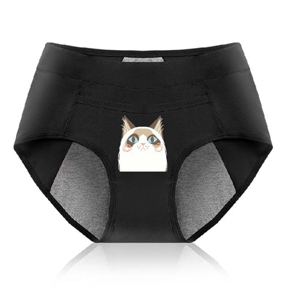 Cotton Menstrual Panties Leak Proof Breathable Cartoon cat Panties Woman Women Girls Physiological Pants Women's Intimates M-XL