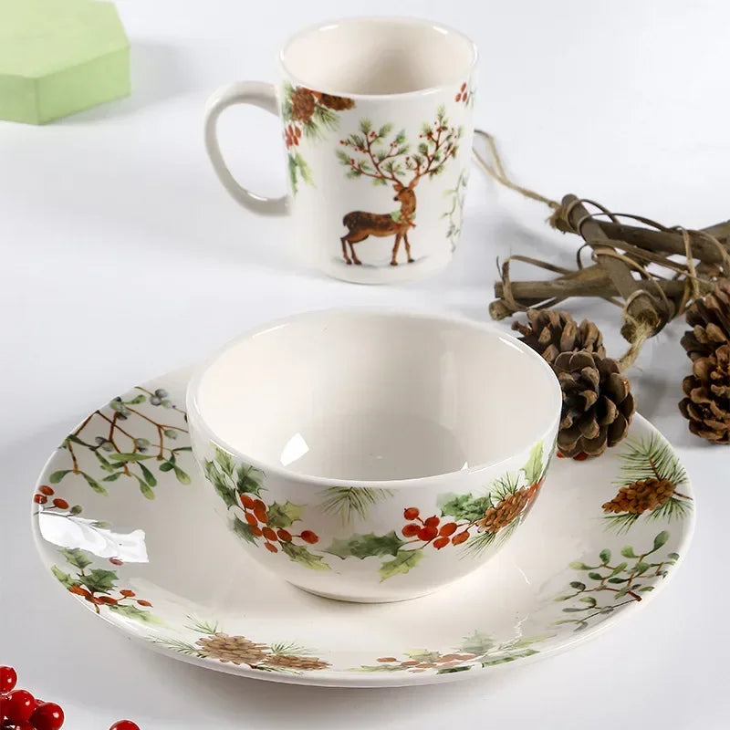 Christmas Tree Ceramic Plate European Style Tableware Coffee Mug Dinner Plates Fruit Snack Western Dishes Kitchen Christmas Gift.