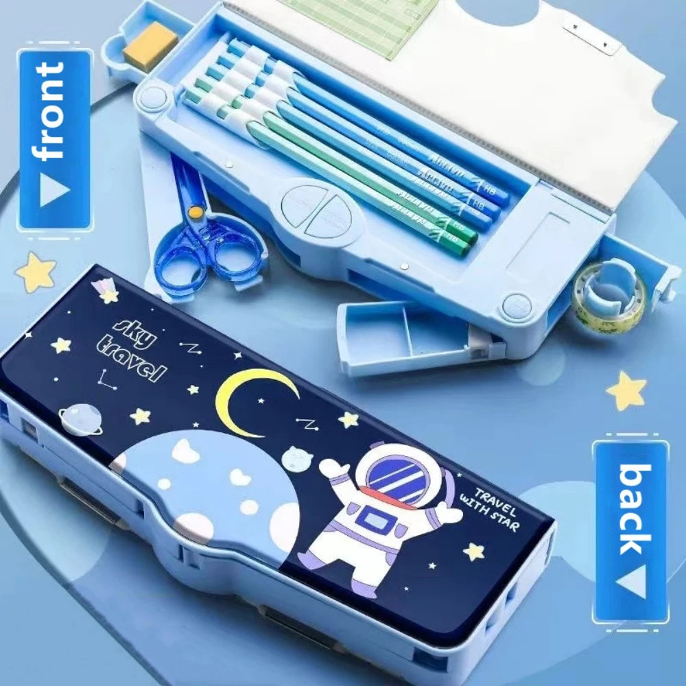 Mechanisches, verformbares, niedliches Federmäppchen mit Stifteinsatz, multifunktionaler Schlüsselschalter, Cartoon-Aufbewahrungsbox für Schule und Schreibwaren aus Kunststoff.