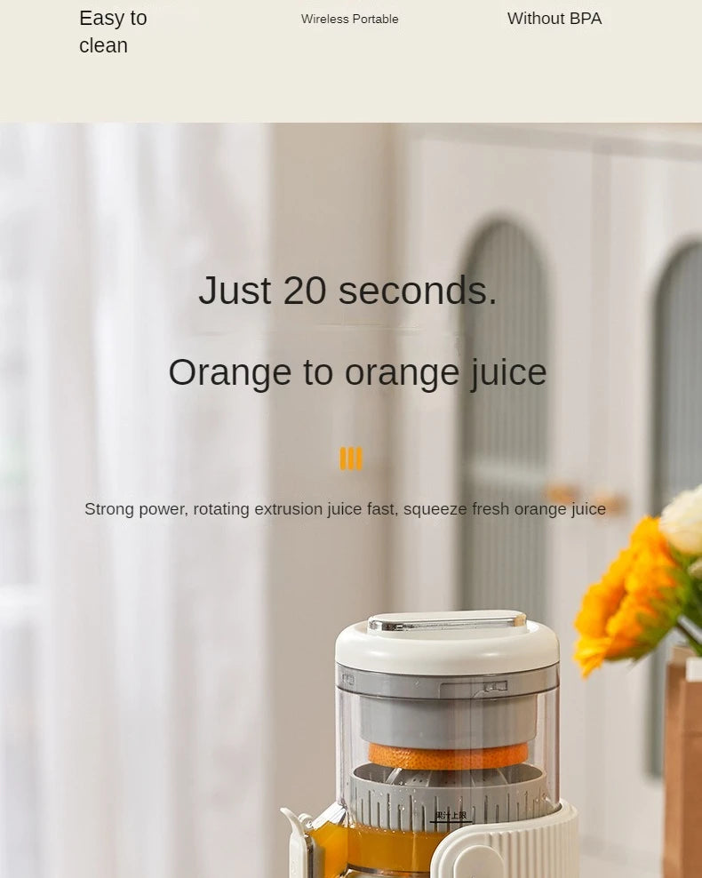 Rechargeable Electric Citrus Juicer Orange Juice Machine Extra Large Caliber Residue Separation.