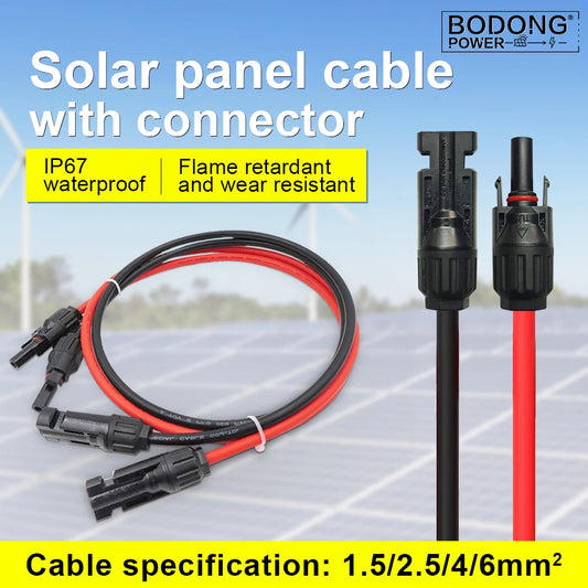 Solar Panel Cable Extension Copper Wire 4mm² 6mm² 2.5mm² 1.5mm² 12 10 14 16AWG 1 Pair PV Solar Cable Connectors Set Solar Wire.