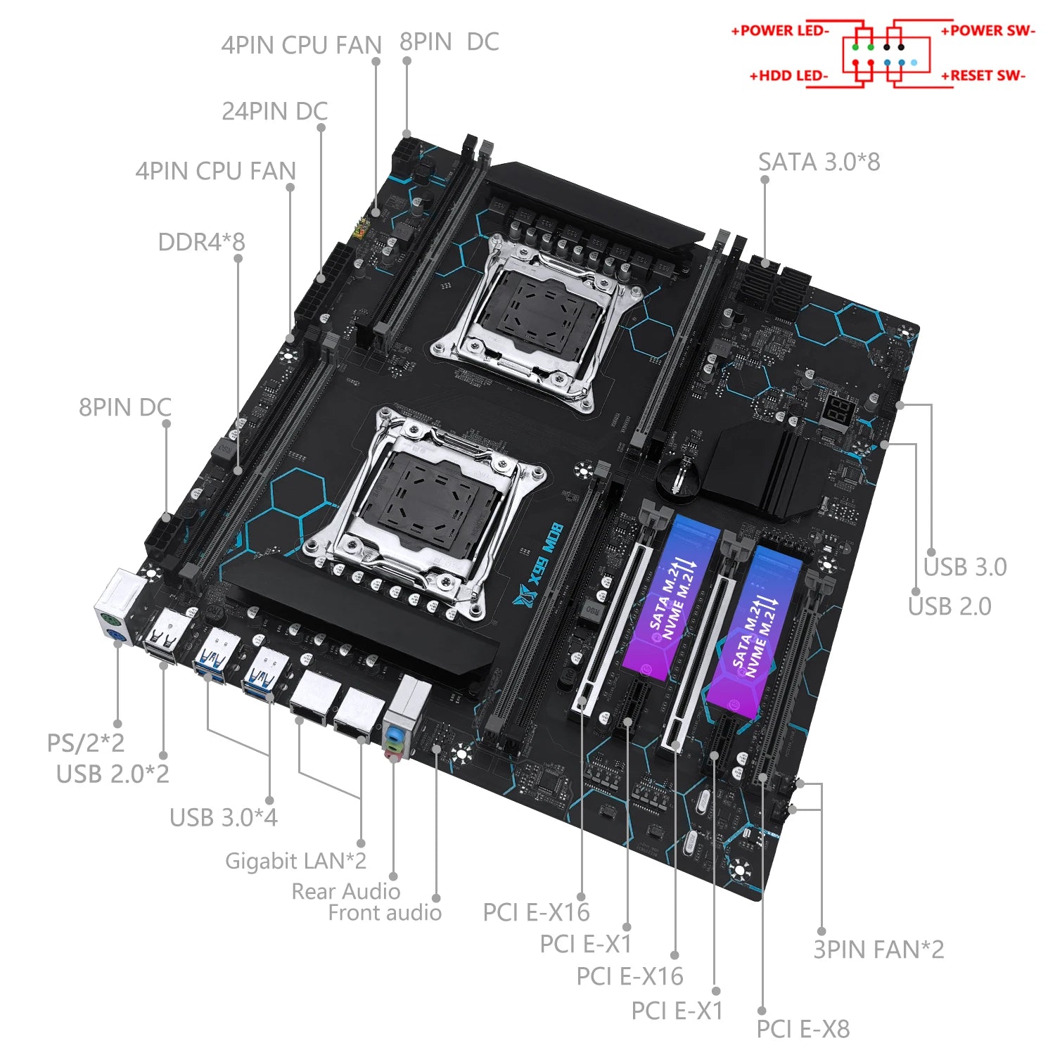 MACHINIST X99 MD8 Dual CPU Motherboard Kit Set Optional lntel Xeon E5 2680 V4 LGA2011-3 DDR4 32GB RAM C612 chip Server Computer.