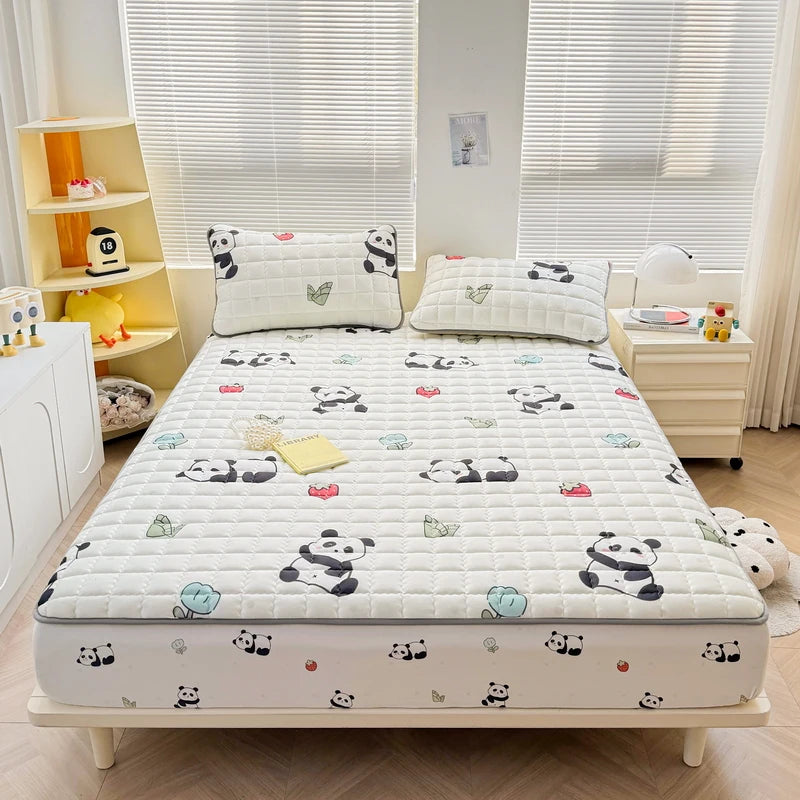 Thick Mattress Cover Cartoon Style Bedspread Quilted Bed Cover for Home Adults Kids Bed Linen fundas de colchón (No Pillowcase).