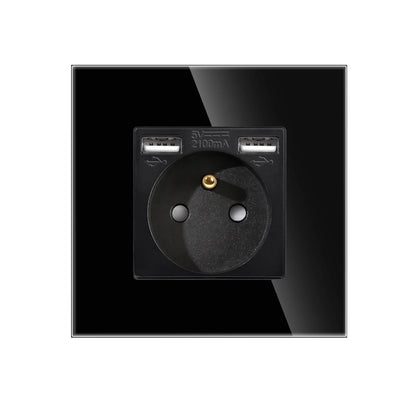 Frankreich Standard Doppelsteckdosen Französische Typ-C-Steckdosen 110-250 V Glasscheibe USB-Ladeanschluss Elektrischer Stecker Heimwerker