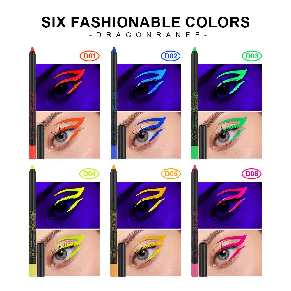 Fluorescence Blue Eyeliner Gel Waterproof Luminous UV Light Neon Eyeliner Pen Yellow Green Pink Color Eye Shadow Cream Make Up.
