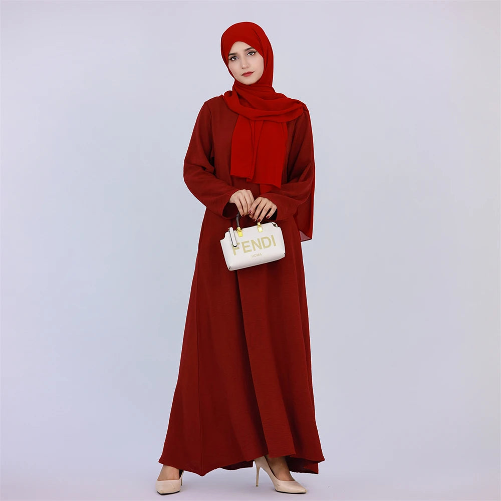 Ramadan Eid Solid Linen Dubai Abaya Turkey Islam Muslim Modest Dress Kaftan Prayer Clothes For Women Kebaya Robe Femme Musulmane