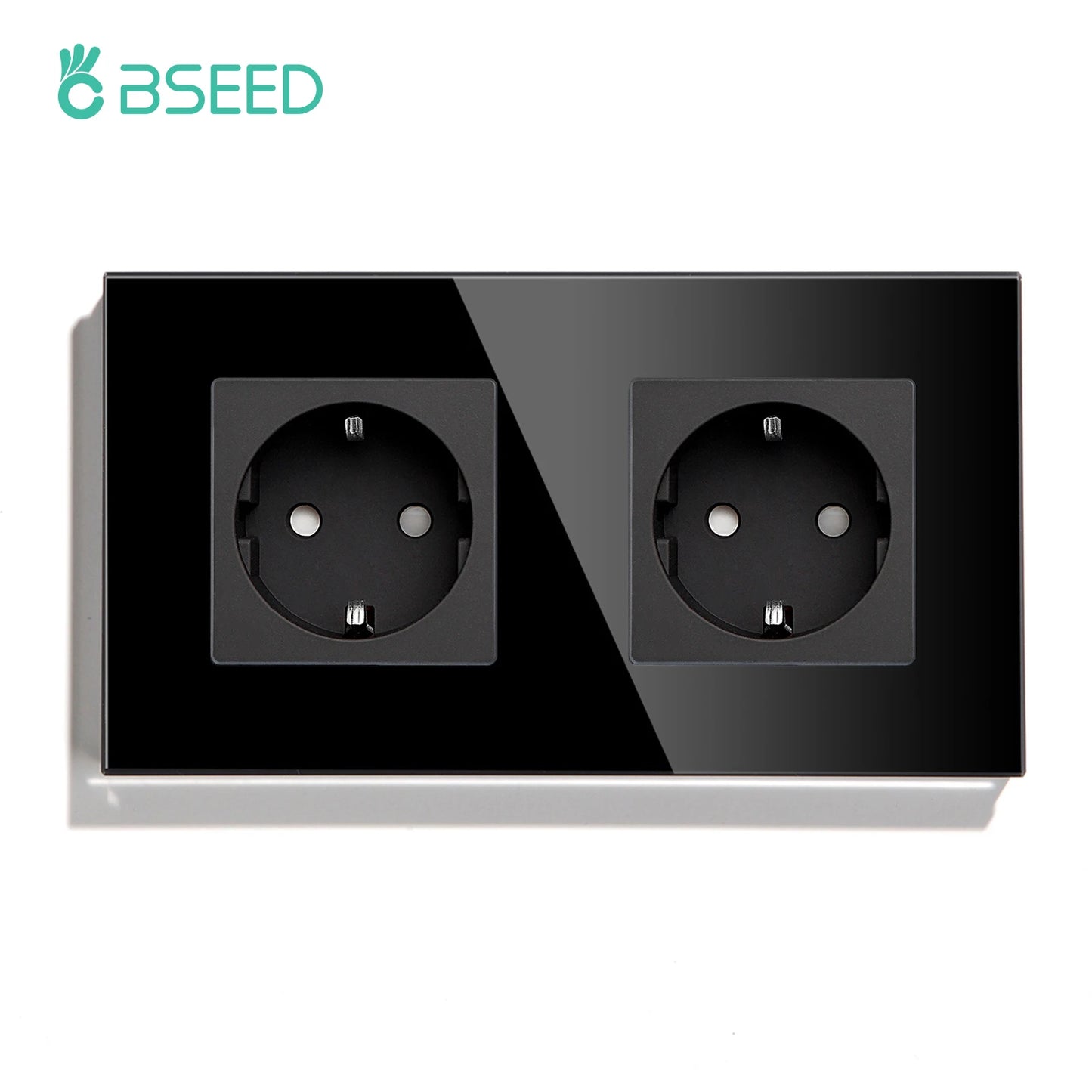 BSEED 1/2/3Gang Touch-Schalter 1-Wege-Lichtschalter mit EU-Steckdosen USB Typ-C-Steckdosen Glasscheibe Schwarz