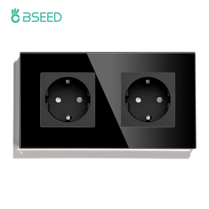 BSEED 1/2/3Gang Touch-Schalter 1-Wege-Lichtschalter mit EU-Steckdosen USB Typ-C-Steckdosen Glasscheibe Schwarz