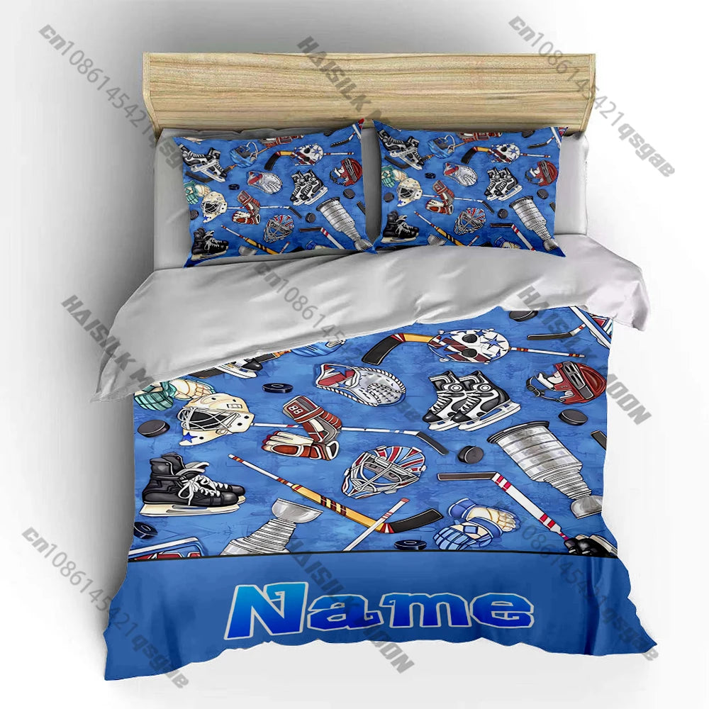 Stylish Ice Hockey Pattern Print Bedding Set Duvet Cover 1 Duvet Cover 2 Pillowcases Adult and Kids Bedding Set Luxury.