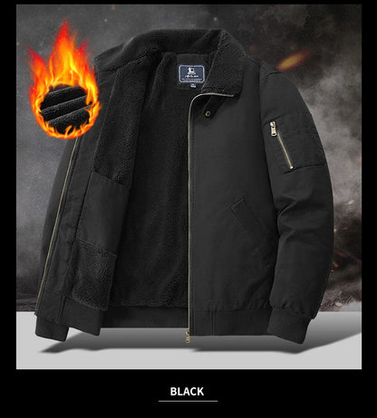 Winter Tactical Jacket Outdoor Men Fleece Sports Running Warm Coat Solid Color Stand Collar Breathable Comfortable Pilot Jacket
