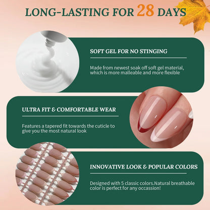 Nailpop 150Pcs French Gel Nail Tips Medium Almond Pre-Colored Press on Nails Skin Tones Soft Gel Nails False Nail Extensions.