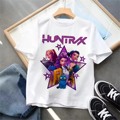 Summer 2025 New KPop Demon Hunters Kids Girls Boys T-shirt Children's Clothing T Shirt Casual O-Neck Short Sleeve Tops.