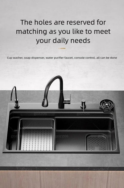 Black 304 Stainless Steel Kitchen Sink Household Multifunction Wash Dish and Vegetables Basin Large Single Slot Undermount Basin