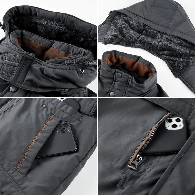 Thick Coat Winter Outdoor Running Sports Windproof Warm Fleece Hooded Cargo Jacket Men Removable Hood Thick Warm Fleece Jacket.