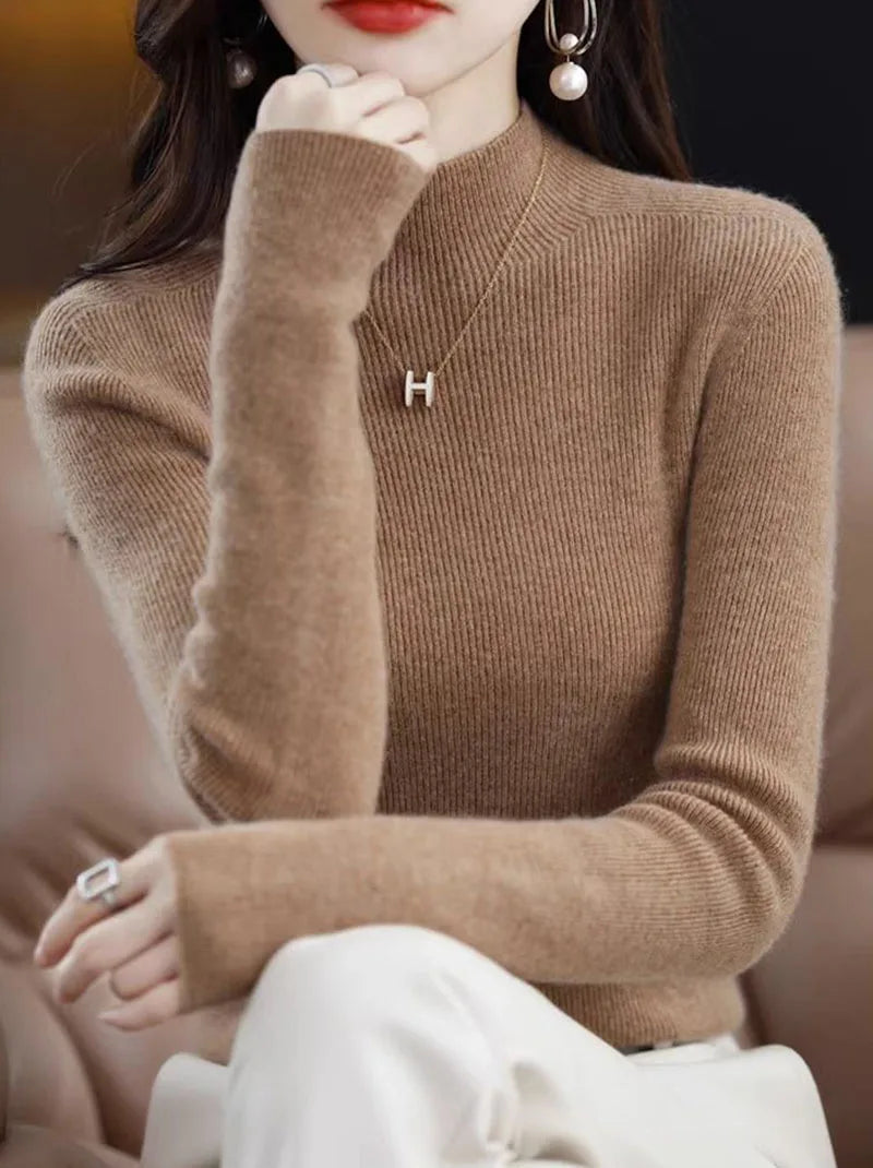 Solide Hälfte Rollkragen Stricken Pullover Frauen Herbst Winter Koreanische Langarm Pullover Mode Alle Spiel Dicke Warme Dünne Jumper Neue.