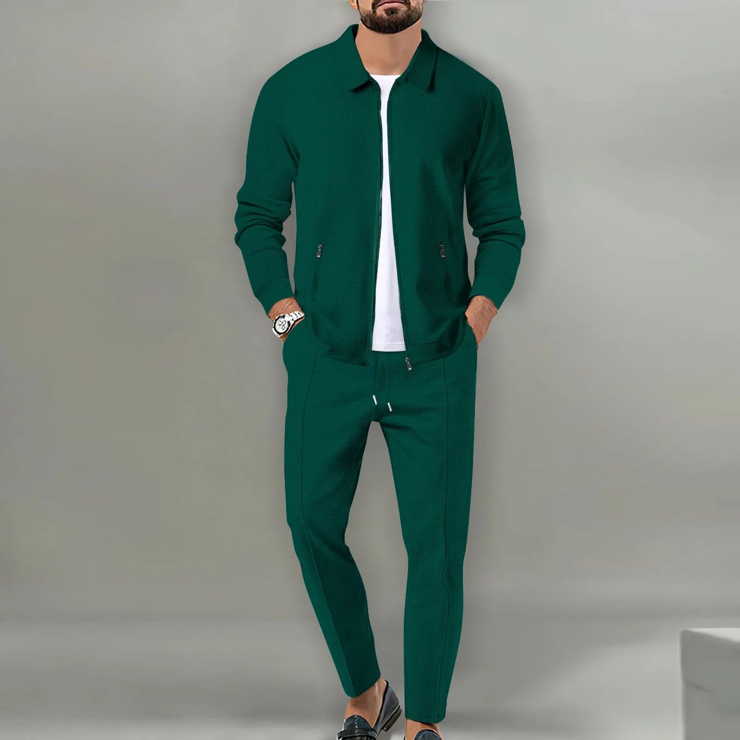 The new 2025 spring and autumn sports men's youth popular solid color jacket jacket trousers two leisure sports suit.