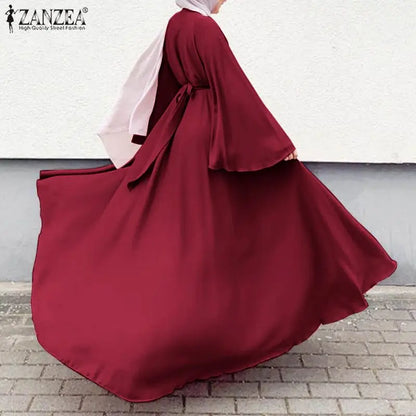 Frauen Lerisure Muslimischen Lange Kleid Übergroßen Vestidos ZANZEA 2023 Sommer Frühling Flare Ärmeln Soild Weibliche Türkische Robe Abaya