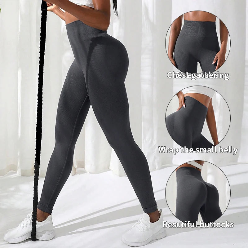 Women Pants Gym Yoga Seamless Sports Clothes Stretchy High Waist Athletic Exercise Fitness Leggings.