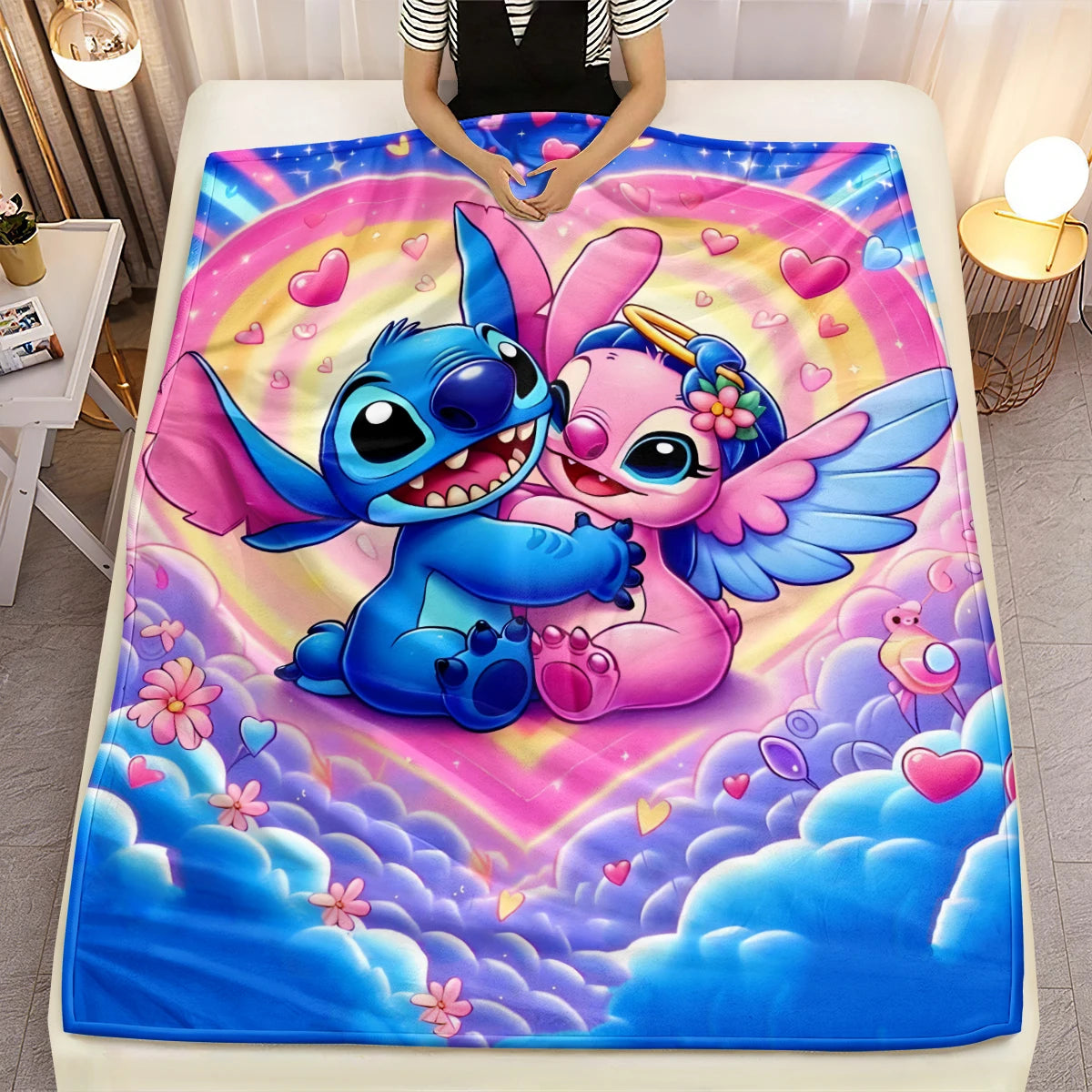 Lilo & Stitch, Stitch Printed Sofa Soft Warm Flannel Throw Blanket.Office,Camping,Picnic,Outdoors,Nap Cape,Bedroom Blankets.