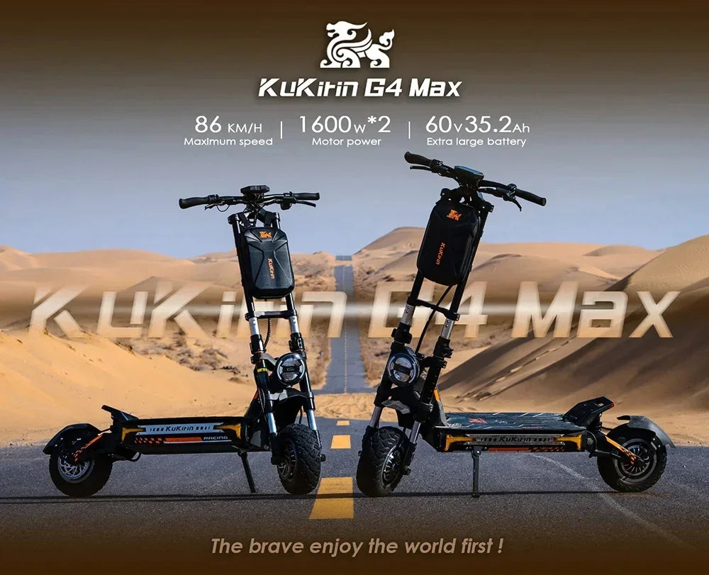 Original KuKirin G4 Max Off-Road Electric Scooter 2*1600W Motor 60V 35.2Ah 95km Max Range 86km/h Speed foldable Kick EScooter.