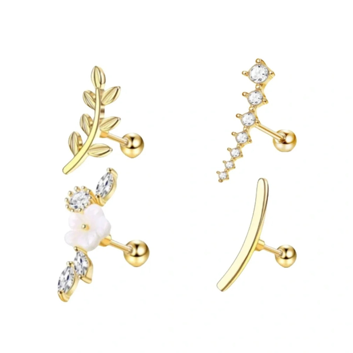 1/4/6/8Pcs 16G Stainless Steel Screw Back Stud Earrings for Women,Cubic Zerconia Cartilage Conch Helix Ear Piercing Jewelry.