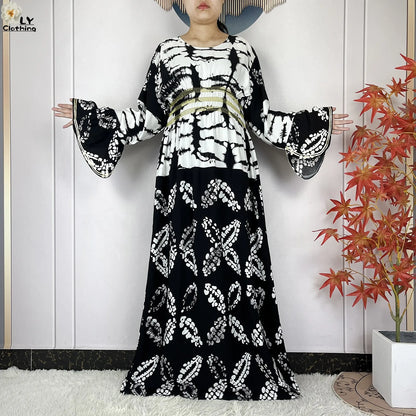 New Women Party Dress Dubai Muslim Summer Cotton Long Sleeve Collect Waist Boubou Maxi Islam Women Elegant Dress African Abaya.