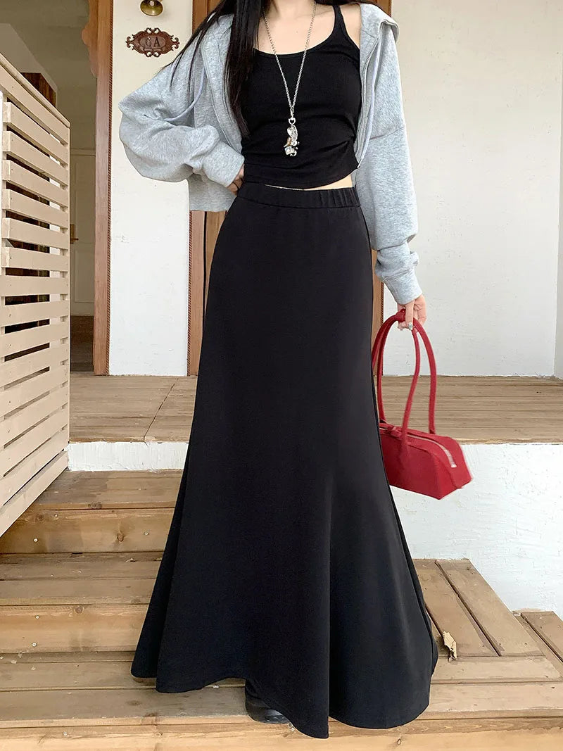 high quality Korean-style  trumpet skirt women waist fall  design knitted long skirt female.