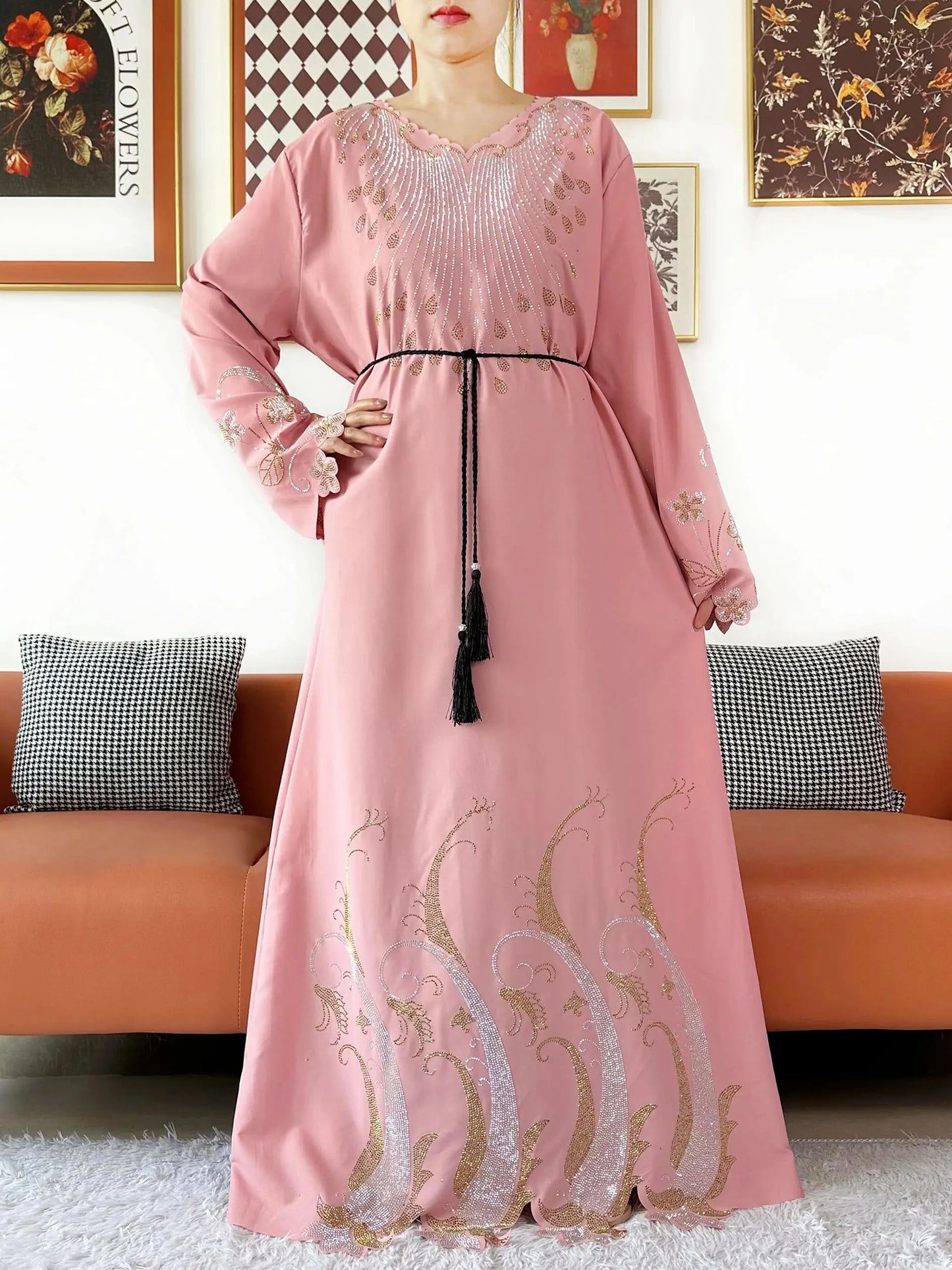 2025Fashion Dubai Diamond Muslim Women Modest Dress Elegant Arabic Femme Hijab Long Sleeve Chiffon Abaya Islamic Turkey Clothing