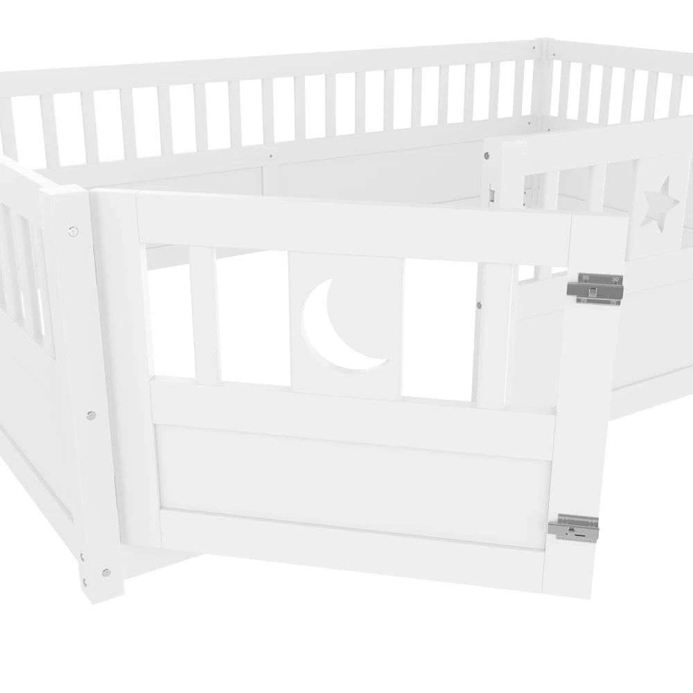 Panelbett 140 x 190 cm großes Kinderbett mit Gitter, Stern- und Monddekoration, ohne Gitter (ohne Matratze), minimalistischer Stil