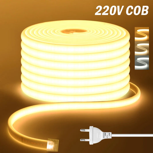 220V Dimmable COB LED Neon Strip Light Dimmer Switch Plug Kit Waterproof 288 LED Flex Tube Lamp Hight Bright Warm/Natural White.