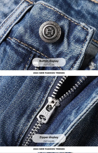 2024 Men's Fashionable Simple Stretch Slim Fit Denim Trousers European Style High Quality Casual Export Men Pants
